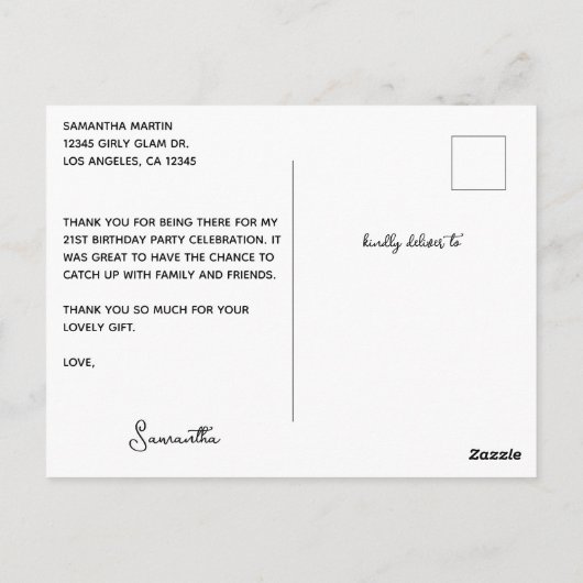 Rhinestones Royal Blauw 21e Verjaardag Bedankt Briefkaart (Achterkant)