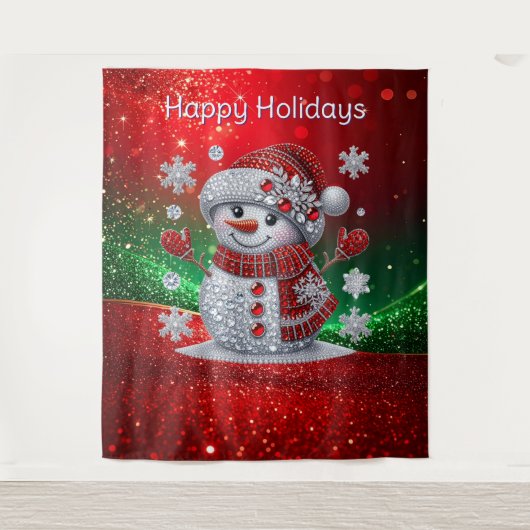 Rhinestones Snowman Holiday Backdrop Wandkleed (Voorkant)
