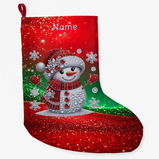 Rhinestones Snowman Holiday Stocking Grote Kerstsok (Voorkant)