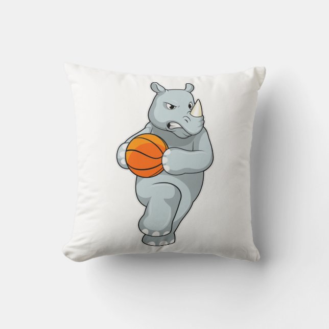 Rhino als Basketbalspeler met Basketball Kussen (Voorkant)