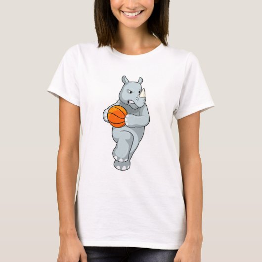 Rhino als Basketbalspeler met Basketball T-shirt (Voorkant)