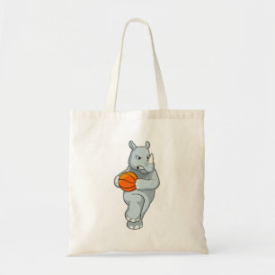 Rhino als Basketbalspeler met Basketball Tote Bag