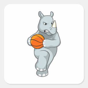 Rhino als Basketbalspeler met Basketball Vierkante Sticker