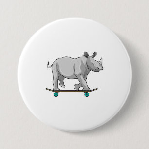 Rhino als Skater met skateboard Ronde Button 7,6 Cm
