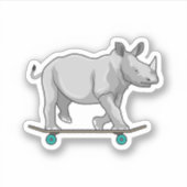 Rhino als Skater met skateboard Sticker (Voorkant)