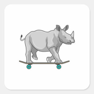 Rhino als Skater met skateboard Vierkante Sticker