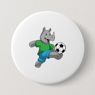 Rhino als voetbalspeler met Voetbal Ronde Button 7,6 Cm