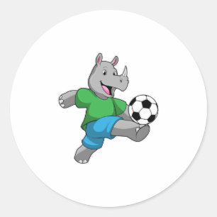 Rhino als voetbalspeler met Voetbal Ronde Sticker