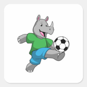 Rhino als voetbalspeler met Voetbal Vierkante Sticker