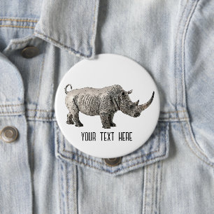 Rhino Animal Schattigee Schattige Douane Ronde Button 4,0 Cm