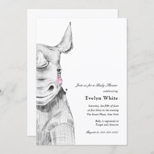 Rhino aquarelle   invitation Baby shower