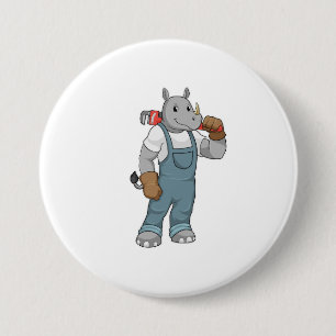 Rhino as Handyman with Water pump plits Ronde Button 7,6 Cm