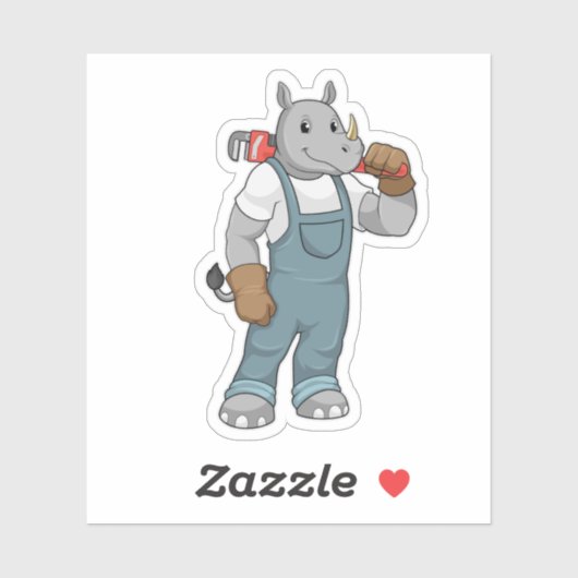Rhino as Handyman with Water pump plits Sticker (Vel)