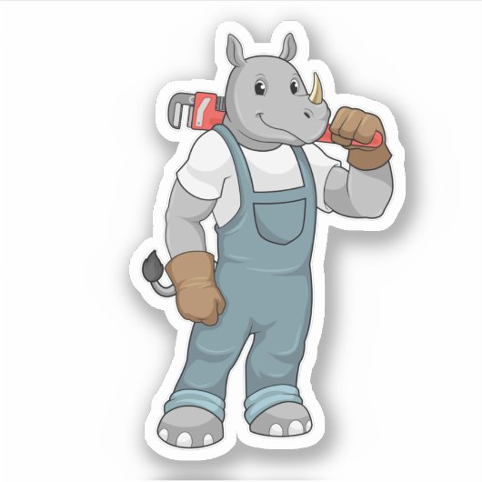 Rhino as Handyman with Water pump plits Sticker (Voorkant)