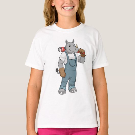 Rhino as Handyman with Water pump plits T-shirt (Voorkant)