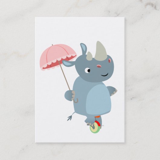 Rhino avec parapluie sur Carte de visite Unicycle (Devant)