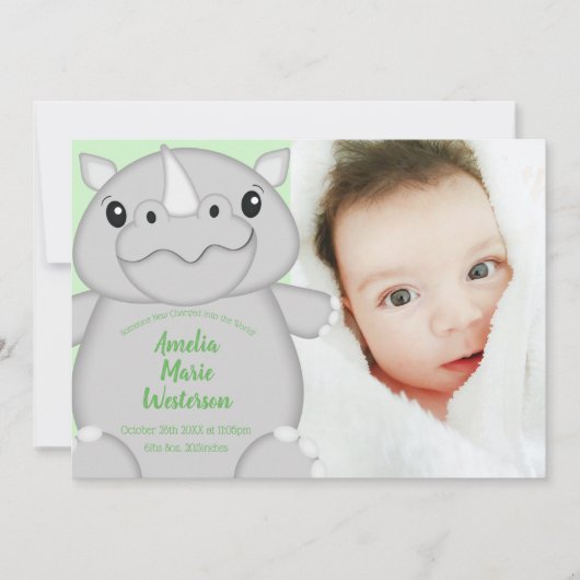Rhino Baby shower Green Kaart (Voorkant)