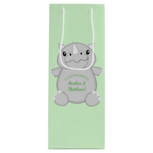 Rhino Baby shower Green Wijn Cadeautas (Voorkant)