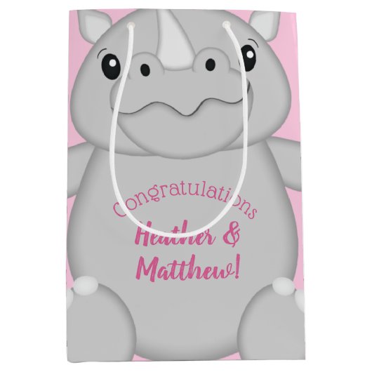Rhino Baby shower Roze Medium Cadeauzakje (Voorkant)