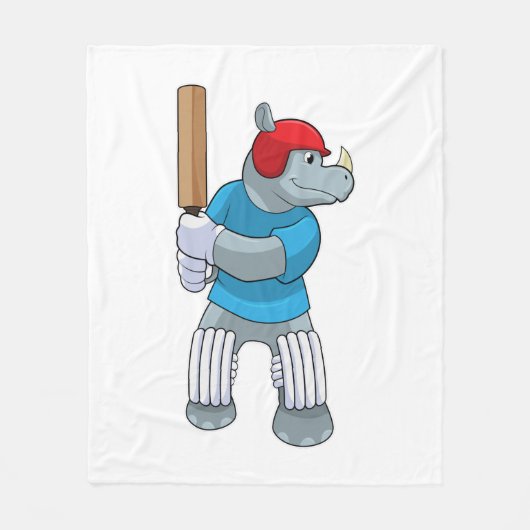 Rhino bij Cricket met cricket bat Fleece Deken (Voorkant)