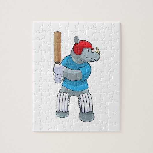 Rhino bij Cricket met cricket bat Legpuzzel (Verticaal)