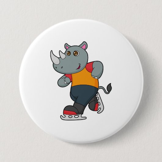 Rhino bij ijsschaatsen met ijsschaatsen ronde button 7,6 cm (Voorkant)