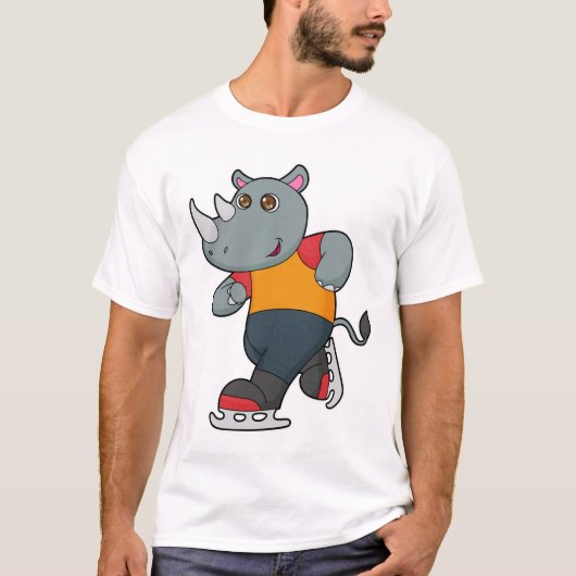 Rhino bij ijsschaatsen met ijsschaatsen t-shirt (Voorkant)