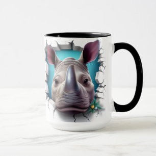 Rhino die uit een gebarsten muur komt mok