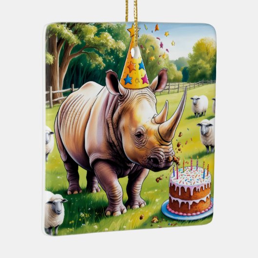 Rhino dragen verjaardagsfeestje in het engels pet keramisch ornament (Rechts)