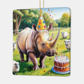 Rhino dragen verjaardagsfeestje in het engels pet keramisch ornament (Links)