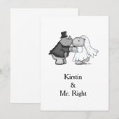 Rhino en Hippo Wedding Invitation Kaart (Voorkant / Achterkant)