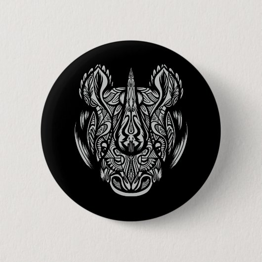 Rhino Face Ornamental Design Ronde Button 5,7 Cm (Voorkant)