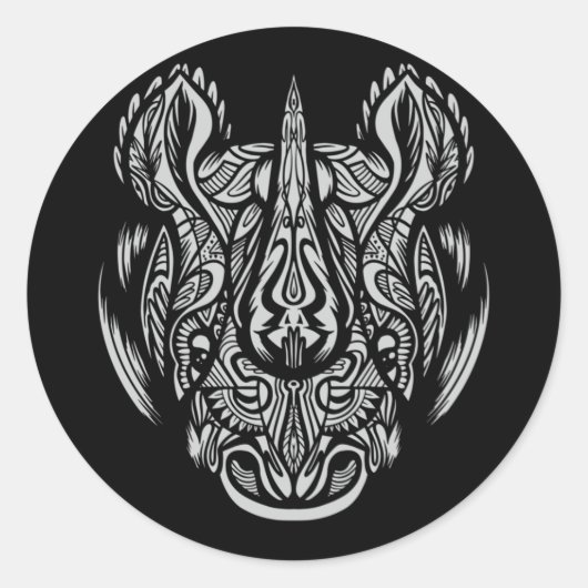 Rhino Face Ornamental Design Ronde Sticker (Voorkant)