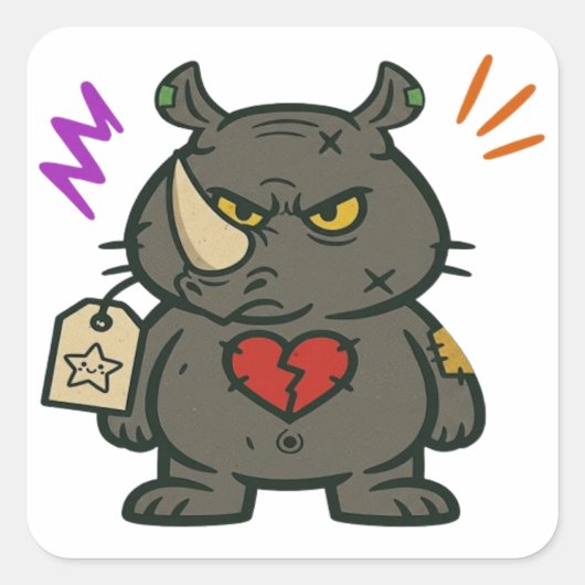 Rhino Grumpy - Sticker Coeur cassé (Devant)