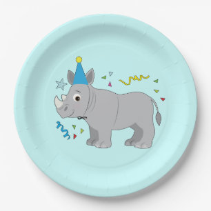 Rhino heeft zich verkleed voor een Birthday Party Papieren Bordje
