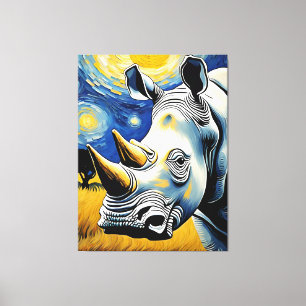 Rhino in de Sterrennacht Canvas Afdruk