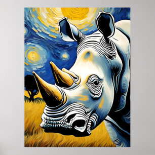 Rhino in de Sterrennacht Poster