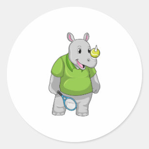 Rhino in Tennis met Tennis-bal Ronde Sticker