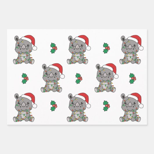 Rhino Kerstmis Winter Dieren Vakantie neushoorns Inpakpapier Vel (Voorkant 2)