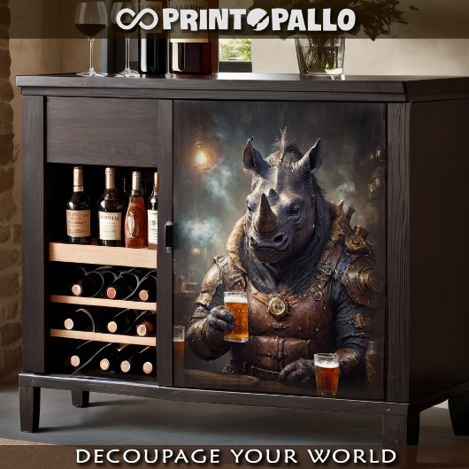 Rhino krijger in steampunk pantser drink bier - tissuepapier