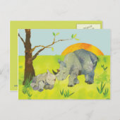Rhino Mam en Baby Briefkaart (Voorkant / Achterkant)