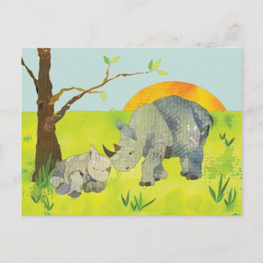 Rhino Mam en Baby Briefkaart (Voorkant)