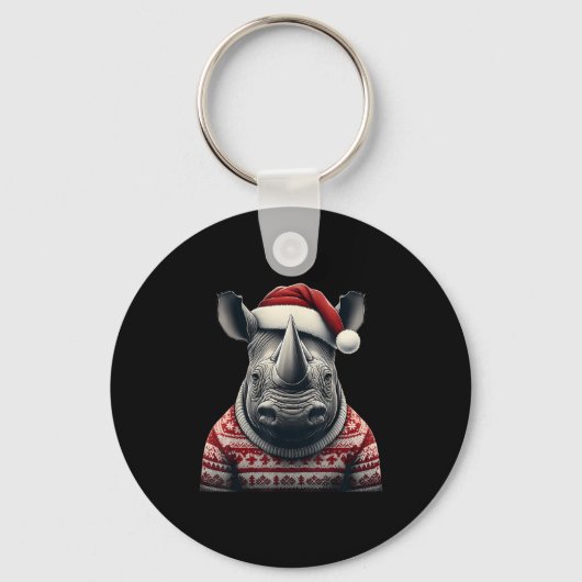 Rhino met kerstmuts Kerstsafari Xmas Rhinoce Sleutelhanger (Voorkant)
