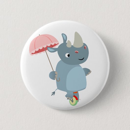 Rhino met paraplu op eenwielige Button Badge (Voorkant)
