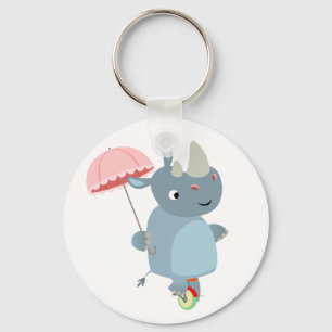 Rhino met Umbrella op Unicycle Sleutelhanger