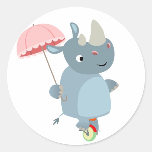 Rhino met Umbrella op Unicycle Sticker (Voorkant)