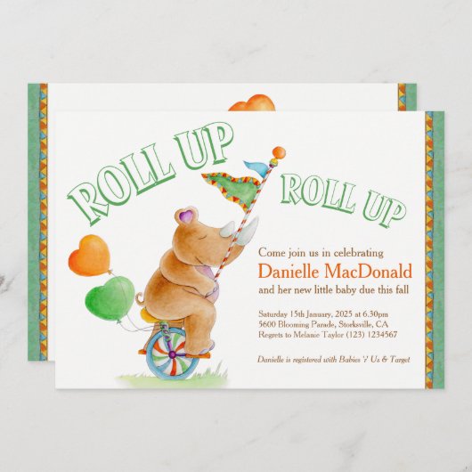 Rhino olifant waterverf groen bruin baby shower kaart (Voorkant / Achterkant)