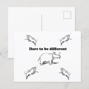 Rhino onder eenhoorns durven verschillende Cartoon Briefkaart