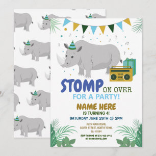 Rhino Party Kinderen Birthday Animal Fun Invitatio Kaart