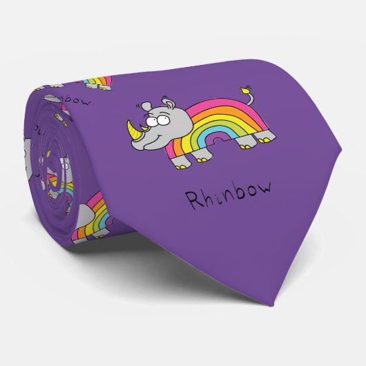 Rhino Rainbow Funny Cute Kinder Rhinoceros Stropdas (Opgerold)